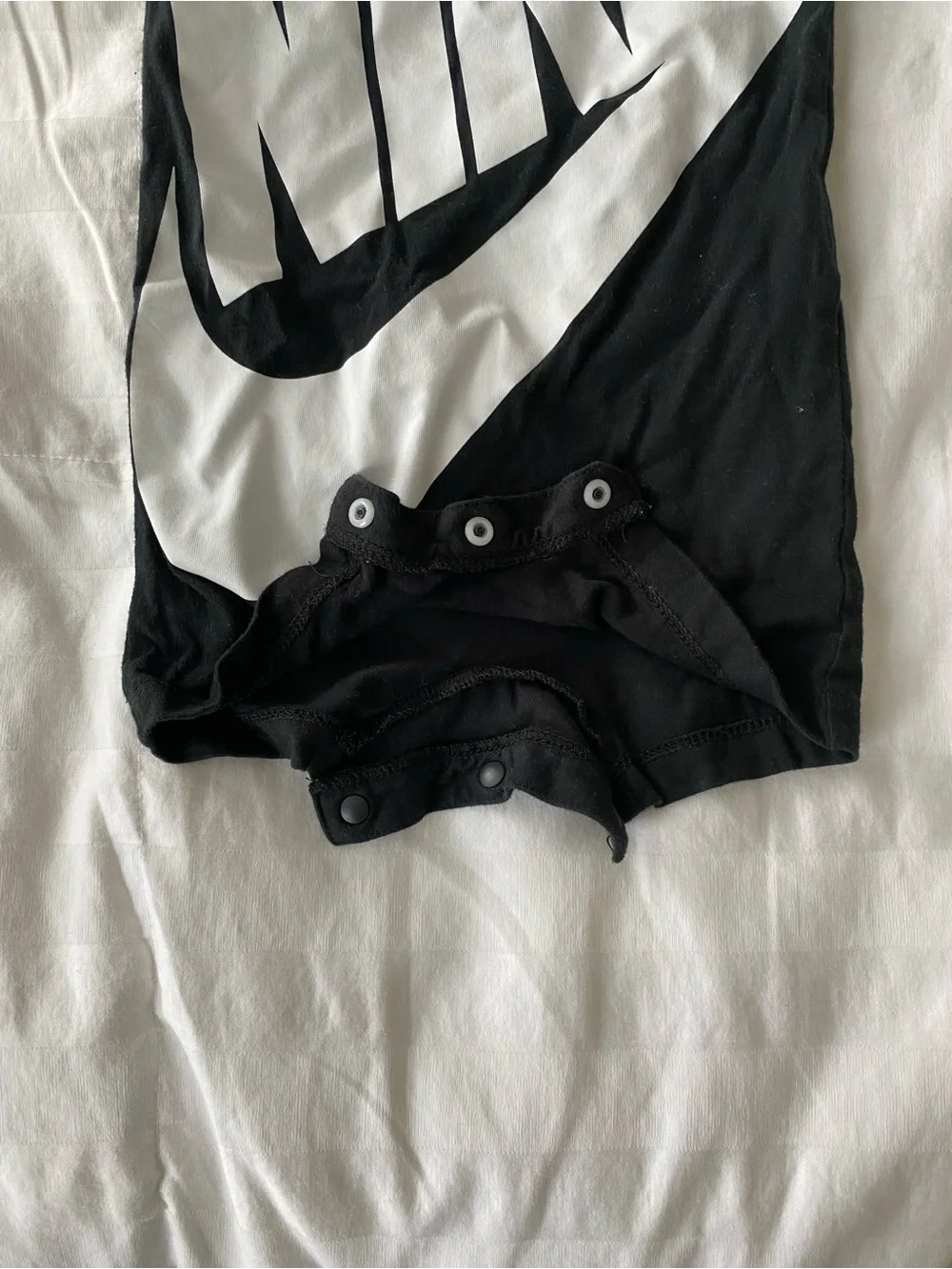 Nike Black Baby Onesie/Romper with Large White Logo 6M